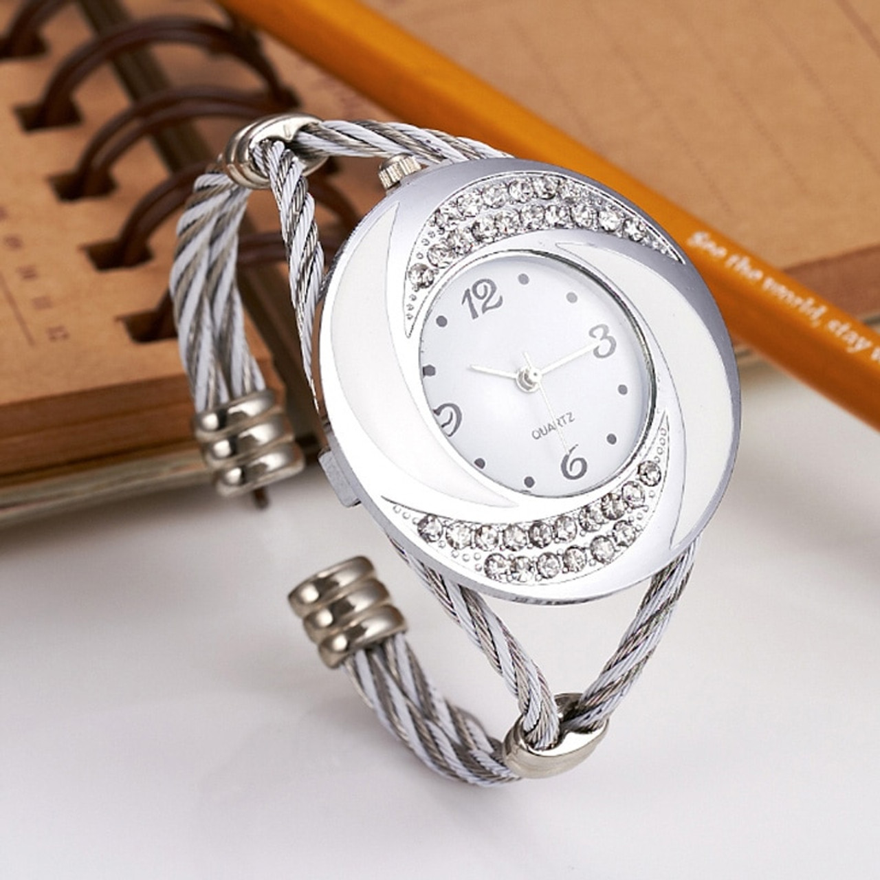 Fashion Rhinestone Diamond Whirlwind Design Steel Weave Dress Wristwatch Woman Girl Ladies Bracelet Bangle Quartz Watch Onshopdeals Com