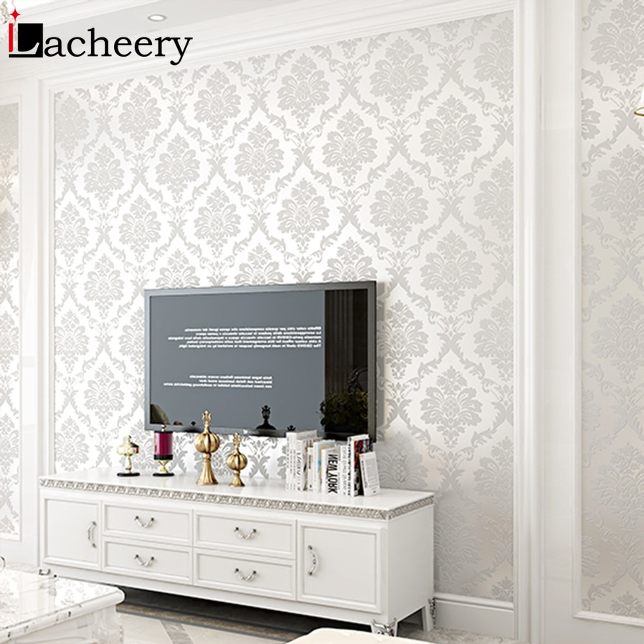 Pvc Waterproof Damask Mural Wallpaper For Luxury Living Room