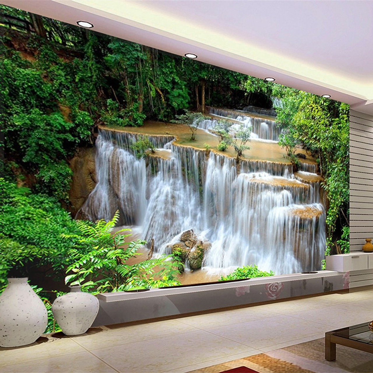 Custom 3D Photo Wallpaper HD Green Landscape Waterfall Beautiful TV  Background Mural Bedroom Living Room Non-woven 3D Wall Paper -  