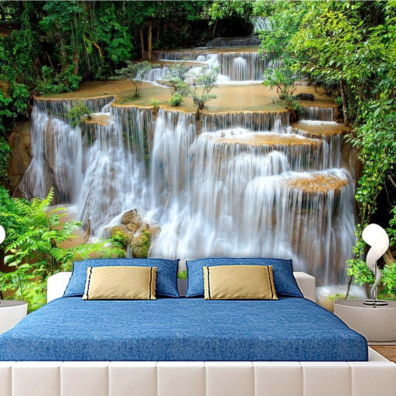 Custom 3d Photo Wallpaper Hd Green Landscape Waterfall Beautiful Tv Background Mural Bedroom Living Room Non Woven 3d Wall Paper