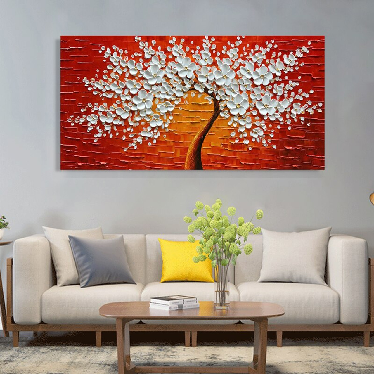 Red Lucky Tree 100 Hand Painted Oil Painting Modern Home Living Room Decorative Wall Art Painting OnshopDealsCom