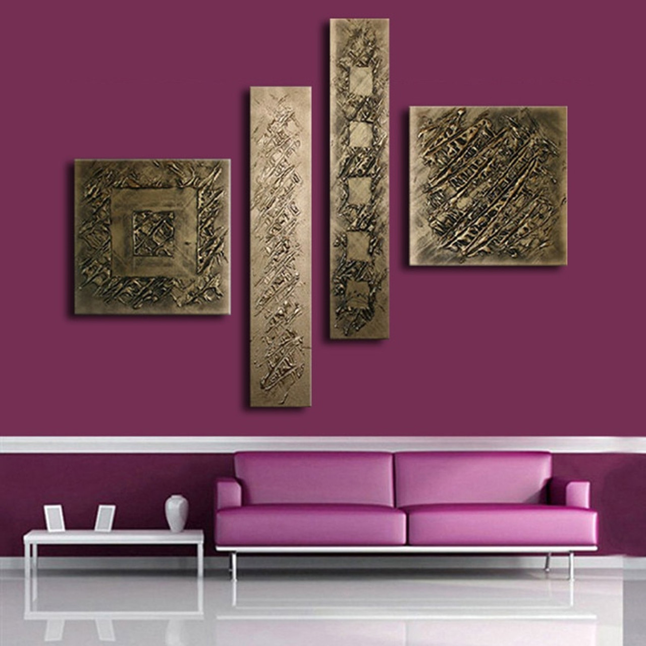 Hand Painted Bronze Oil Painting 4 Panel Pictures Wall Art Sets Modern Home Abstract Graffiti Canvas Paintings For Living Room OnshopDealsCom