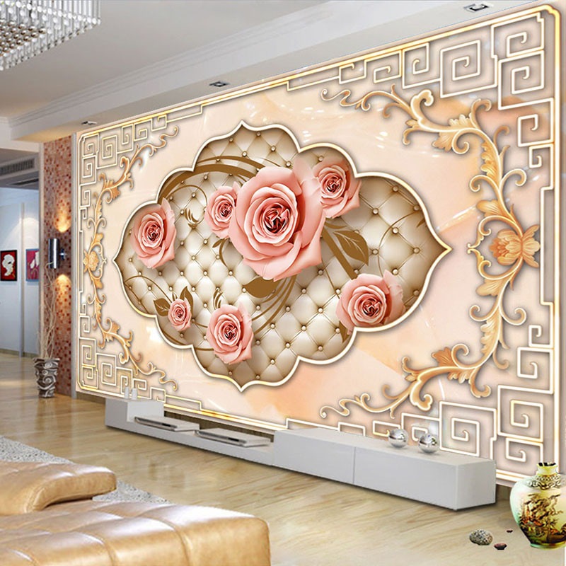 Wallpaper 3d Red Roses Floral Wall Mural Wallpaper Design Living Room ...