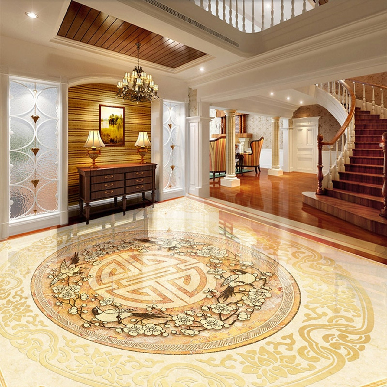 Custom 3d Floor Tiles Mural Wallpaper European Style Marble Luxury