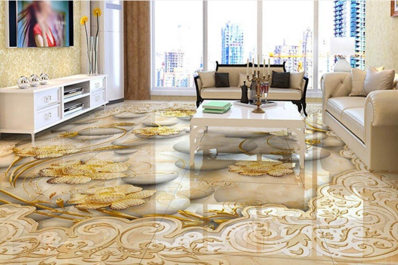 European Classical 3d Floor Painting Marble Pattern Wall Papers