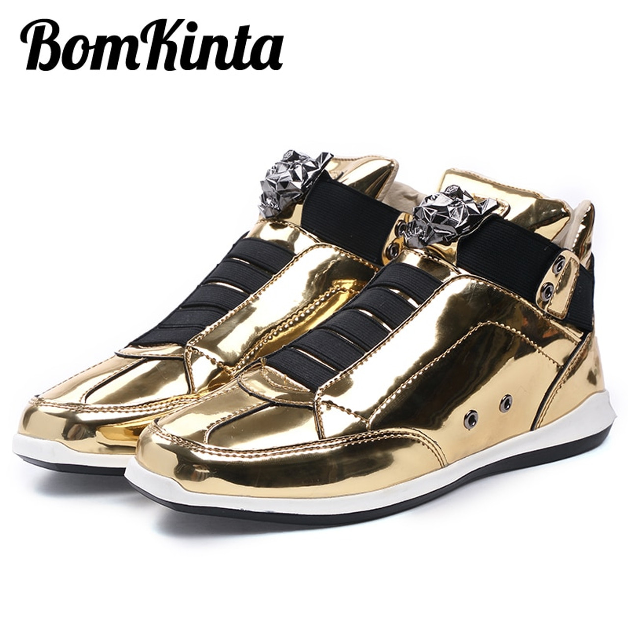 Bomkinta Leopard Head Decoration Casual Patent Leather Shoes Men