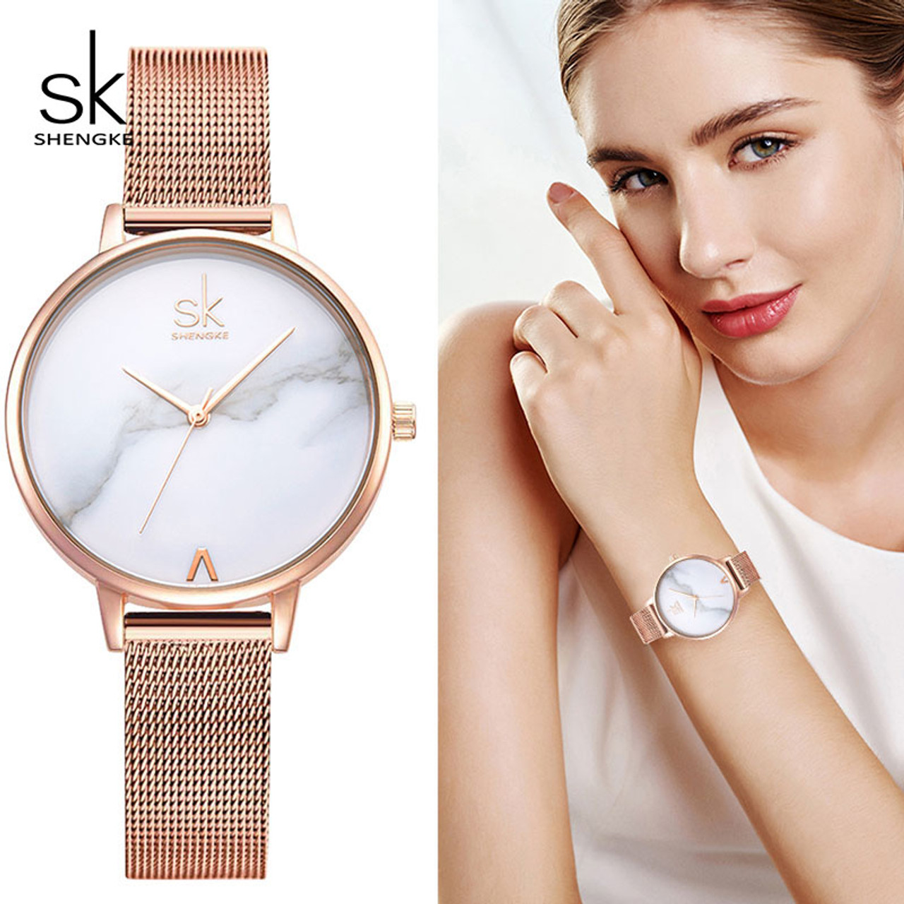 Shengke Brand Wife s Gift Women s Quartz Watch Sets Fashion Creative Crystal Design Bracelet Necklace 97472.1575090465