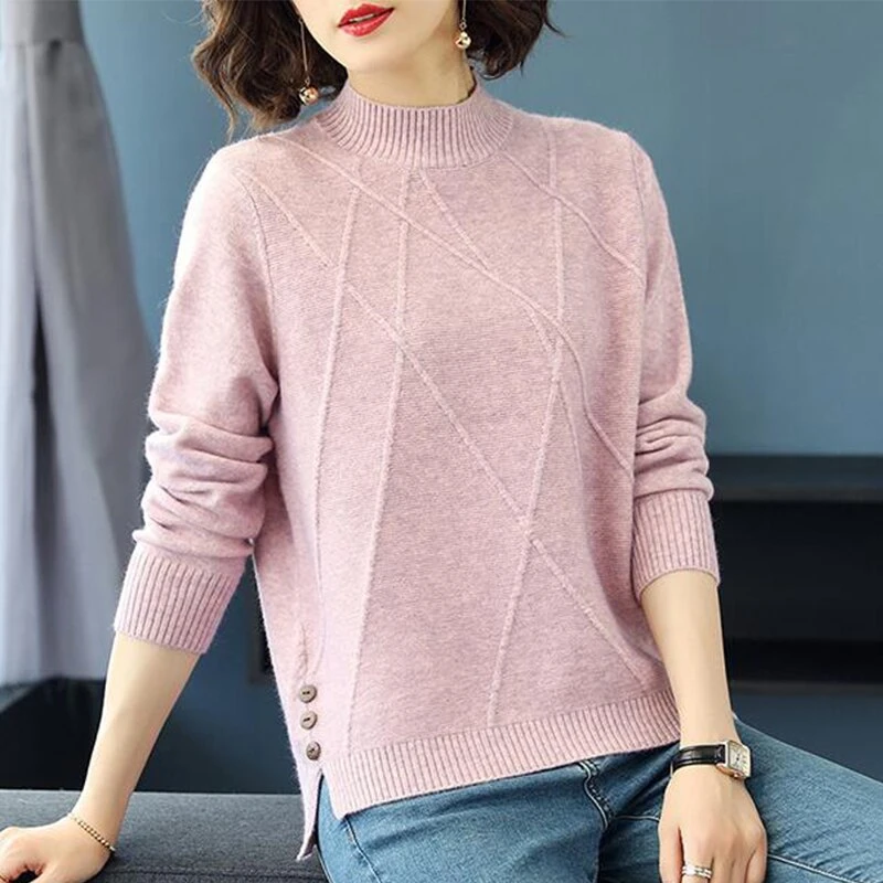 Beautiful Pink Turtleneck Sweater Women 