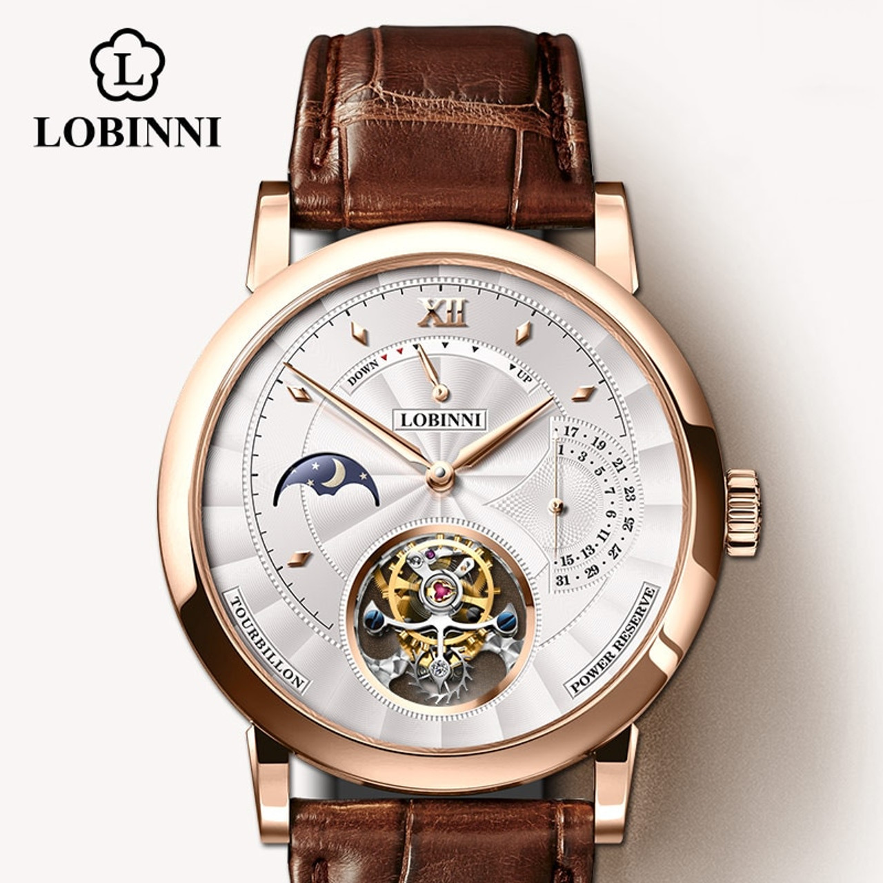 lobinni erkek kol saati switzerland luxury brand automatic mechanical men s wirstwatches sapphire leather real tourbillon watch