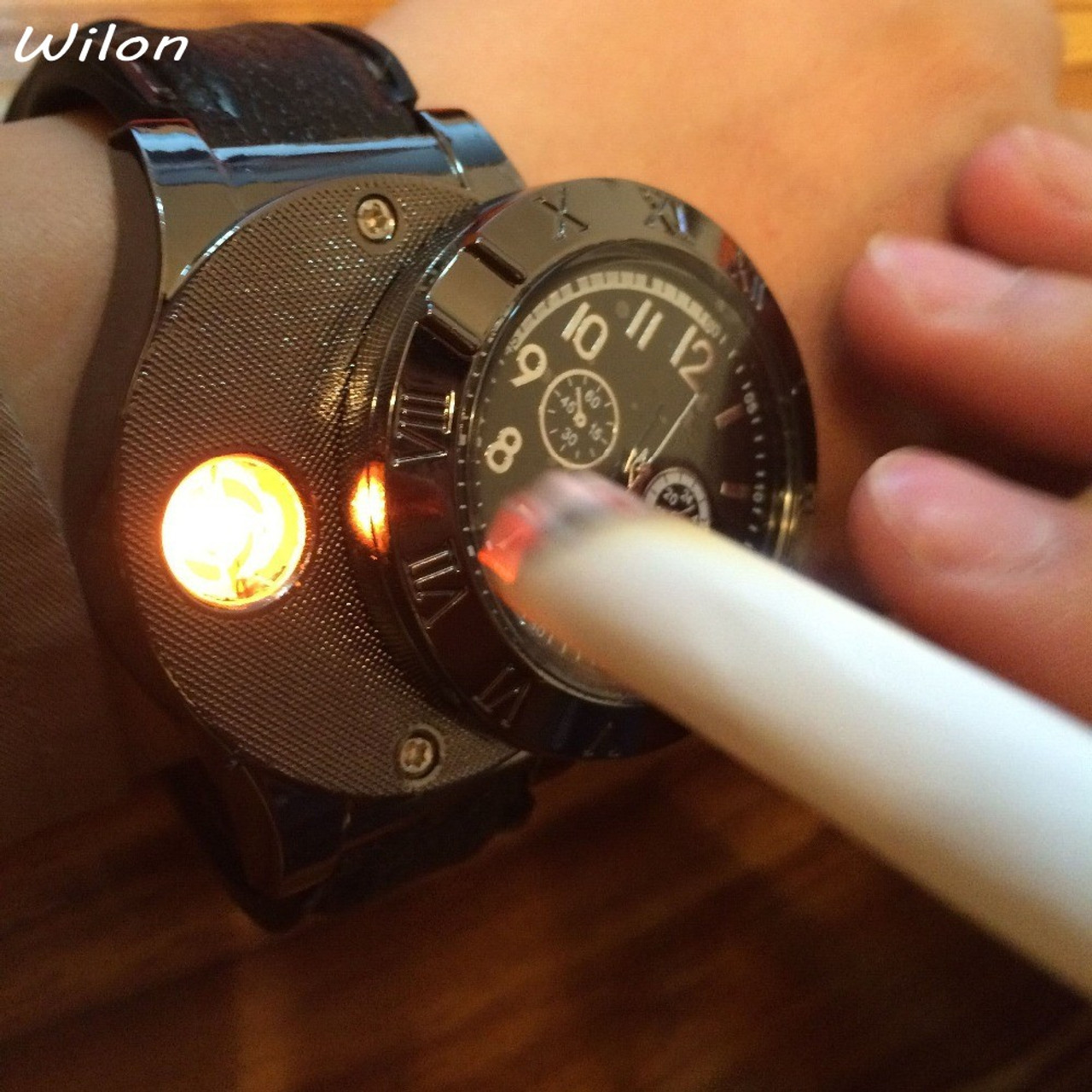 Buy Huayue Silver Metal Body and Brown Strap USB Electronic Cigarette  Lighter wrist Watch at Amazon.in