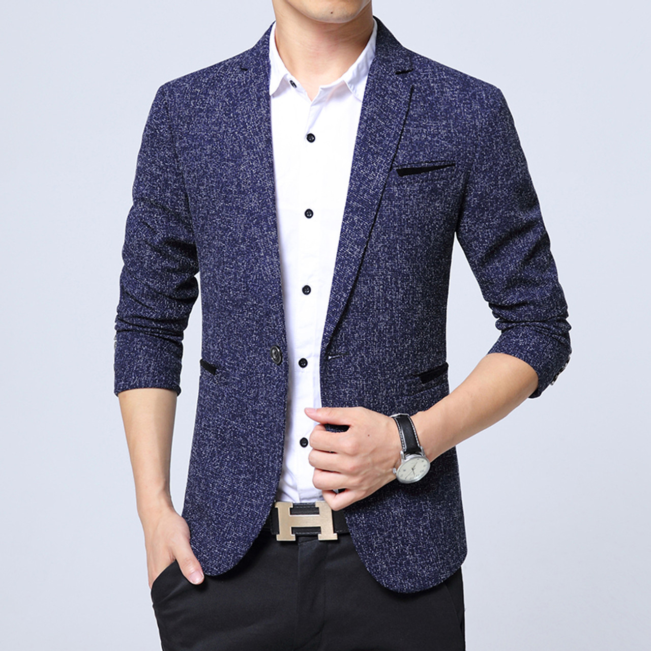 2018 New Spring Autumn Thin Smart Casual Men Blazer Cotton Slim