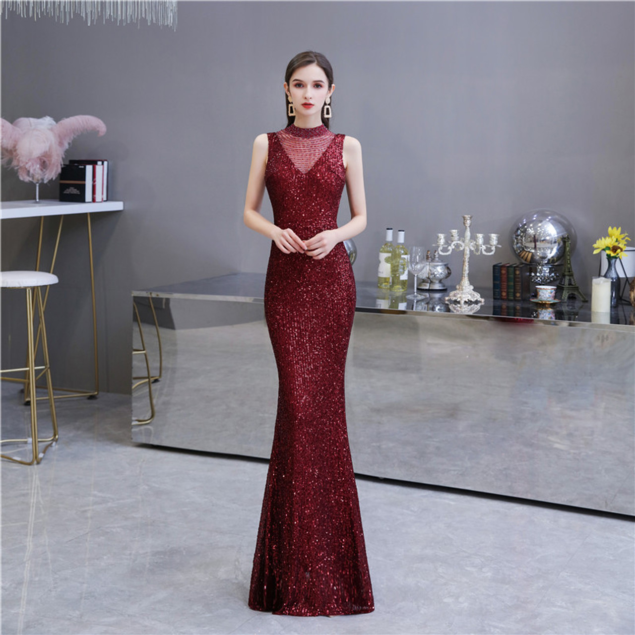 Sequined Sex Beading Ball Dress Luxury V Neck Evening Party Dress Mermaid  Bridesmaid Long-Sleeves Gowns - China Party Gown and Evening Dress price |  Made-in-China.com