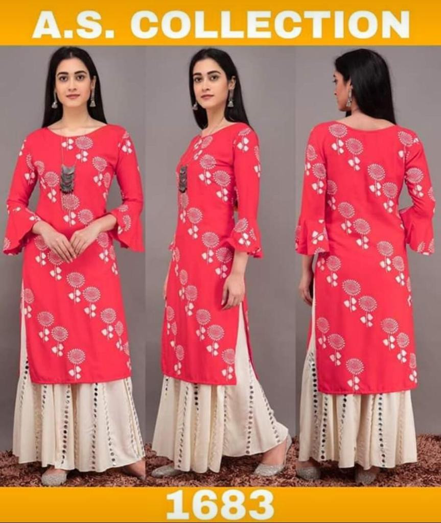 Latest Rayon Kurti With Palazzo-Pink 