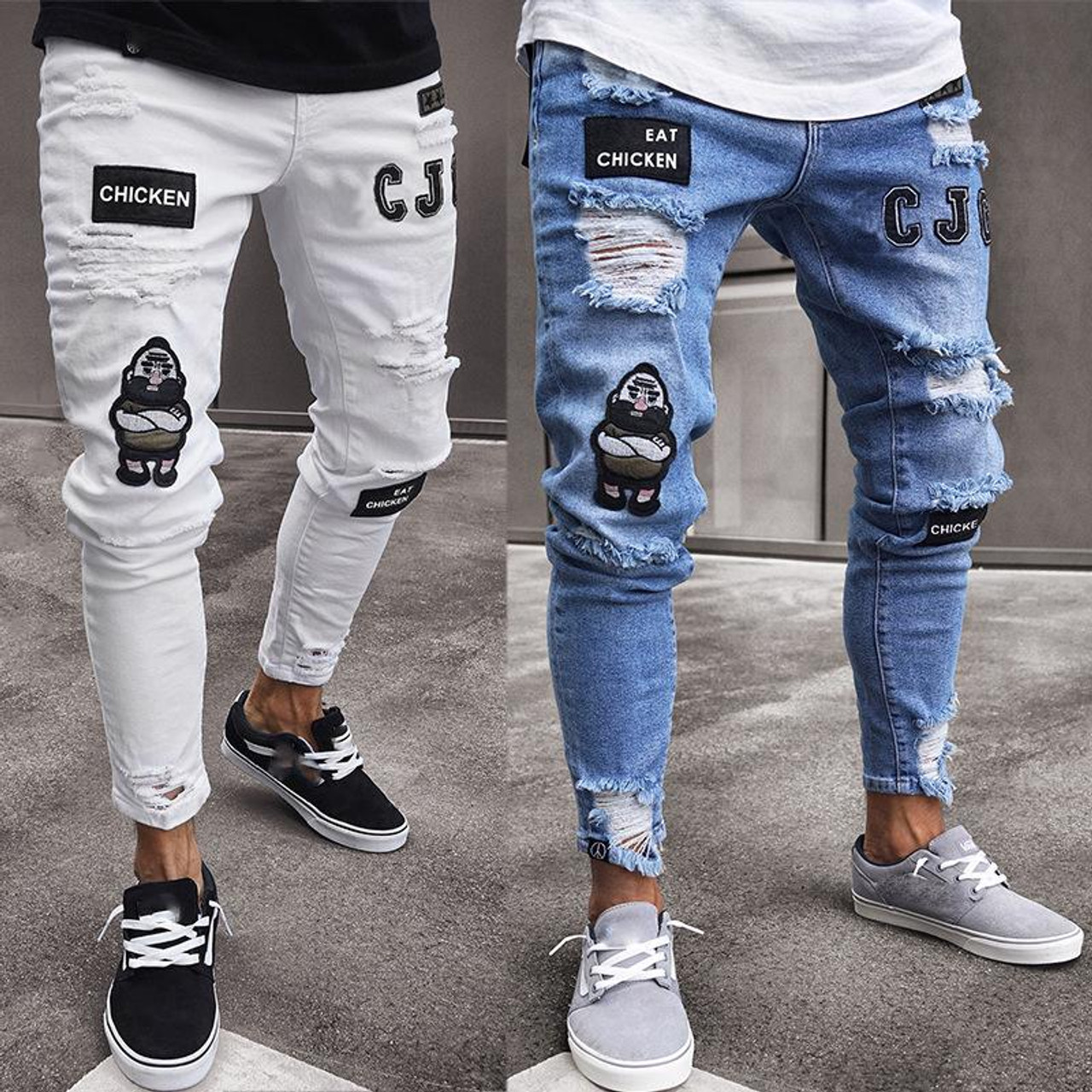 Color Block Wash Jeans Men's Trendy Brand Slim Straight-leg Pants | eBay