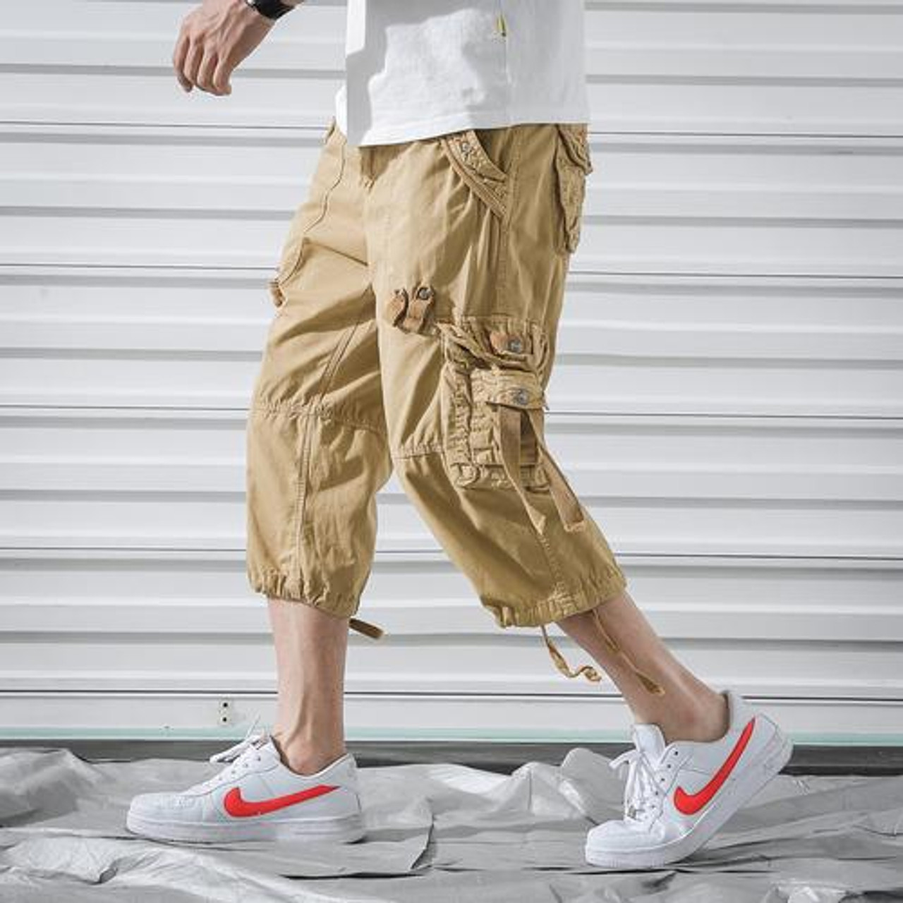Men's Cargo Pants Multi Pocket Trousers Casual Military Pants Men Pantalon  Khaki | eBay