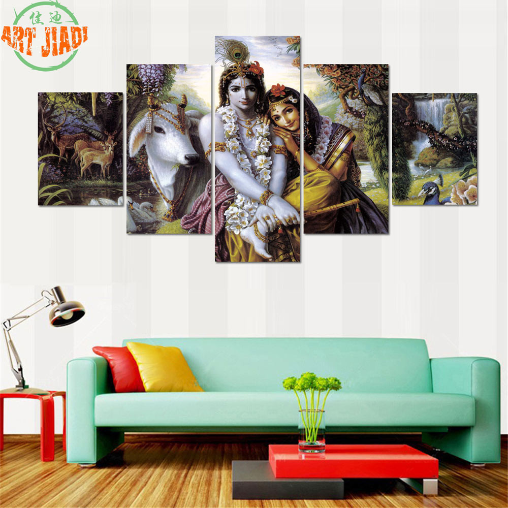 4 Piece/set or 5 Piece/set Canvas Art Shiva Parvati Ganesha Lord Krishna  Canvas Painting Decorations For Home Wall Art Print B59 - OnshopDeals.Com