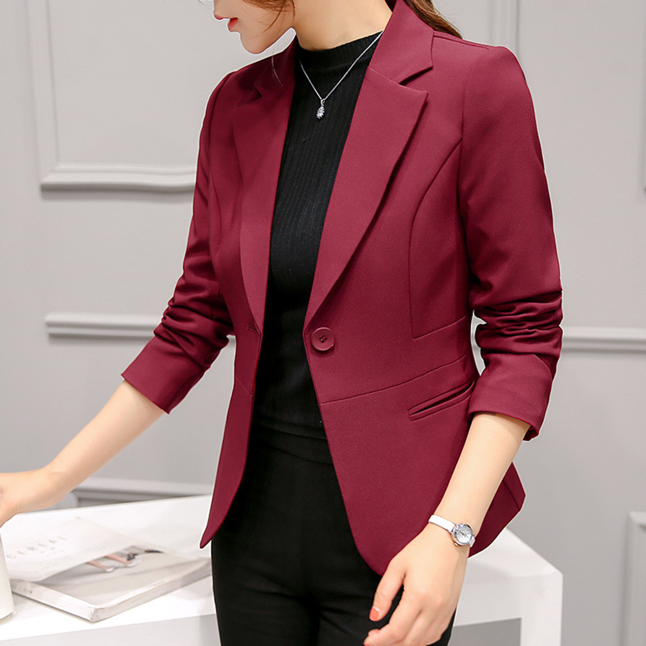 red button blazer