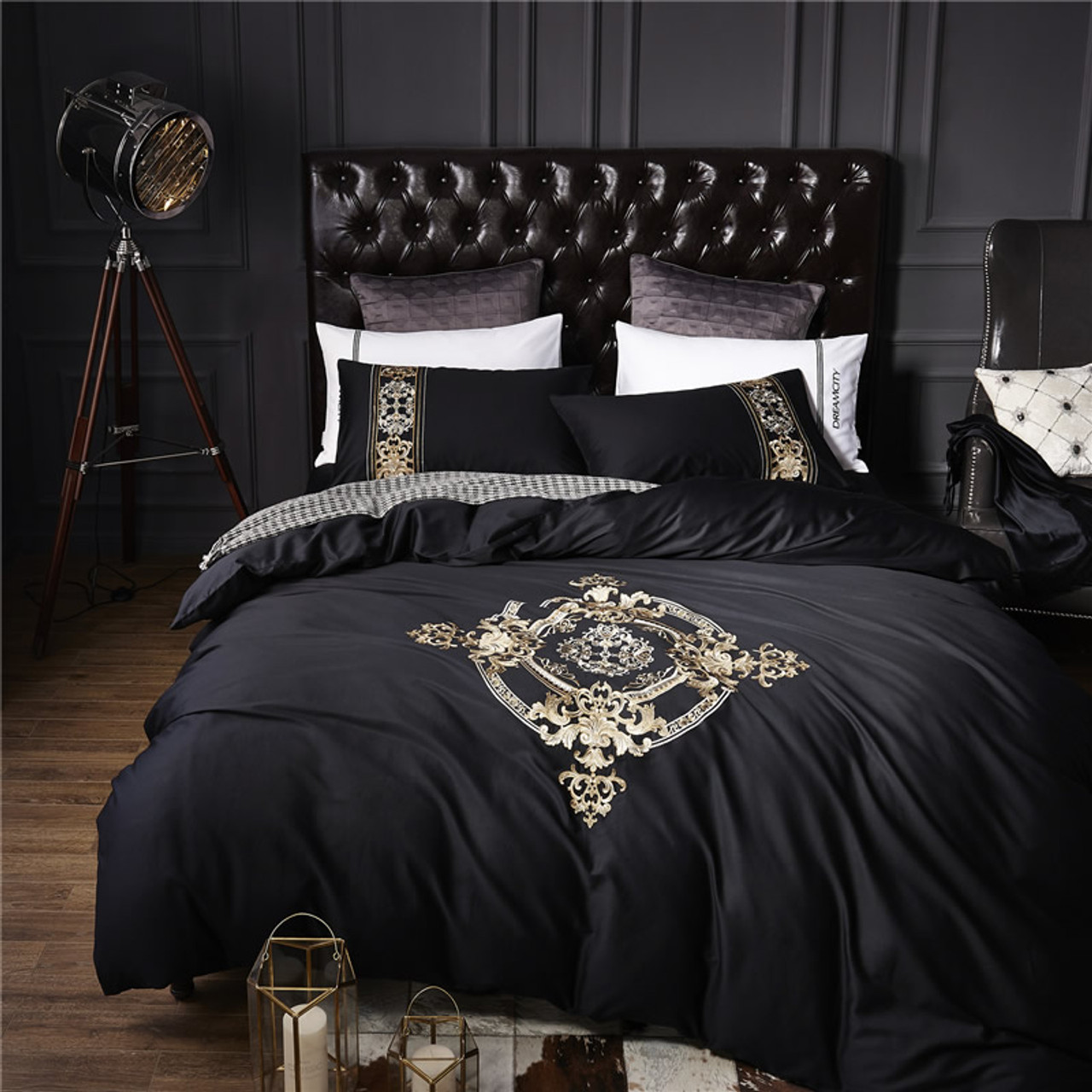 4pcs 100 Cotton Black White Silver Luxury Bedding Sets Bedclothes