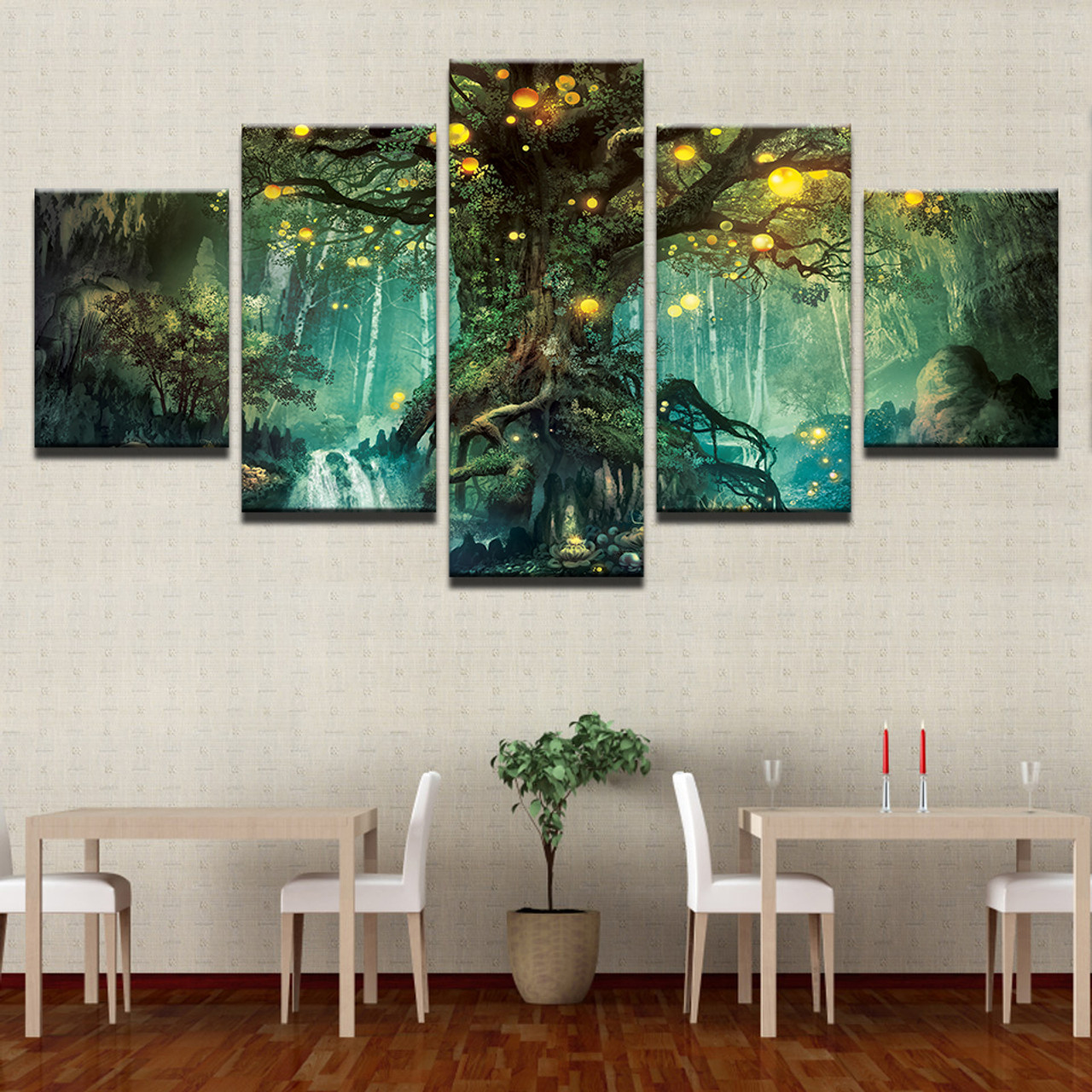 Canvas Wall Art Pictures Frames Living Room 5 Pieces Enchanted Tree Scenery Paintings Home Decor HD Printed Magic Forest Posters OnshopDealsCom