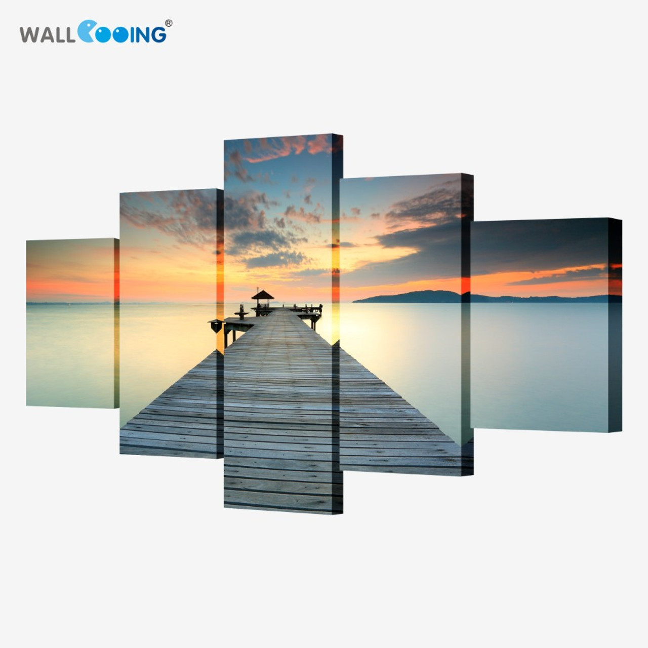 5 Piece The Sunset Wall Art Dusk Pier Decorative Canvas Painting The Living Room Sofa Bedroom Flowers Canvas No Frame