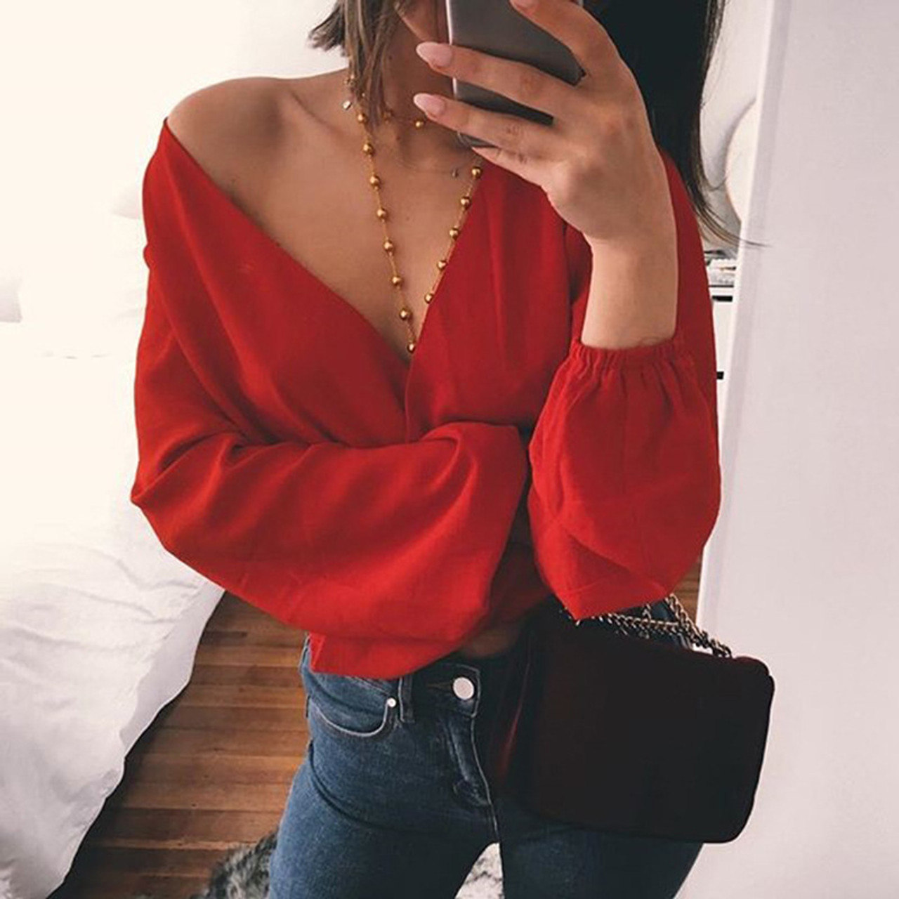 deep v neck tops womens