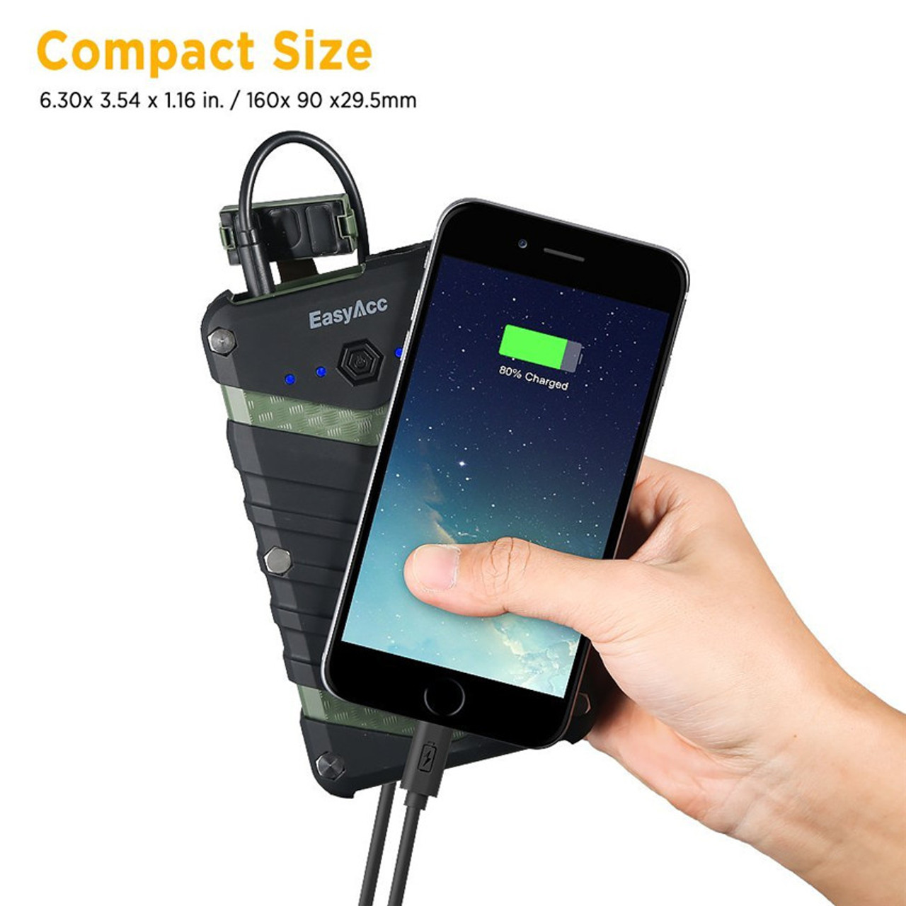 easyacc 20000mah power bank portable charger 2usb 18650 external battery with flashlight for iphone 7 6 6s waterproof shockproof