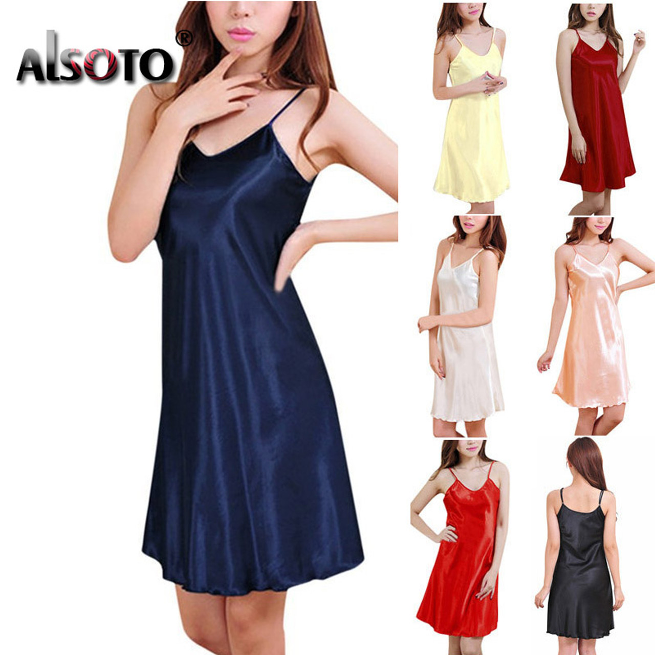 Ladies Sexy Silk Satin Night Dress Sleeveless Nighties V-neck Nightgown  Plus Size Nightdress Lace Sleepwear Nightwear