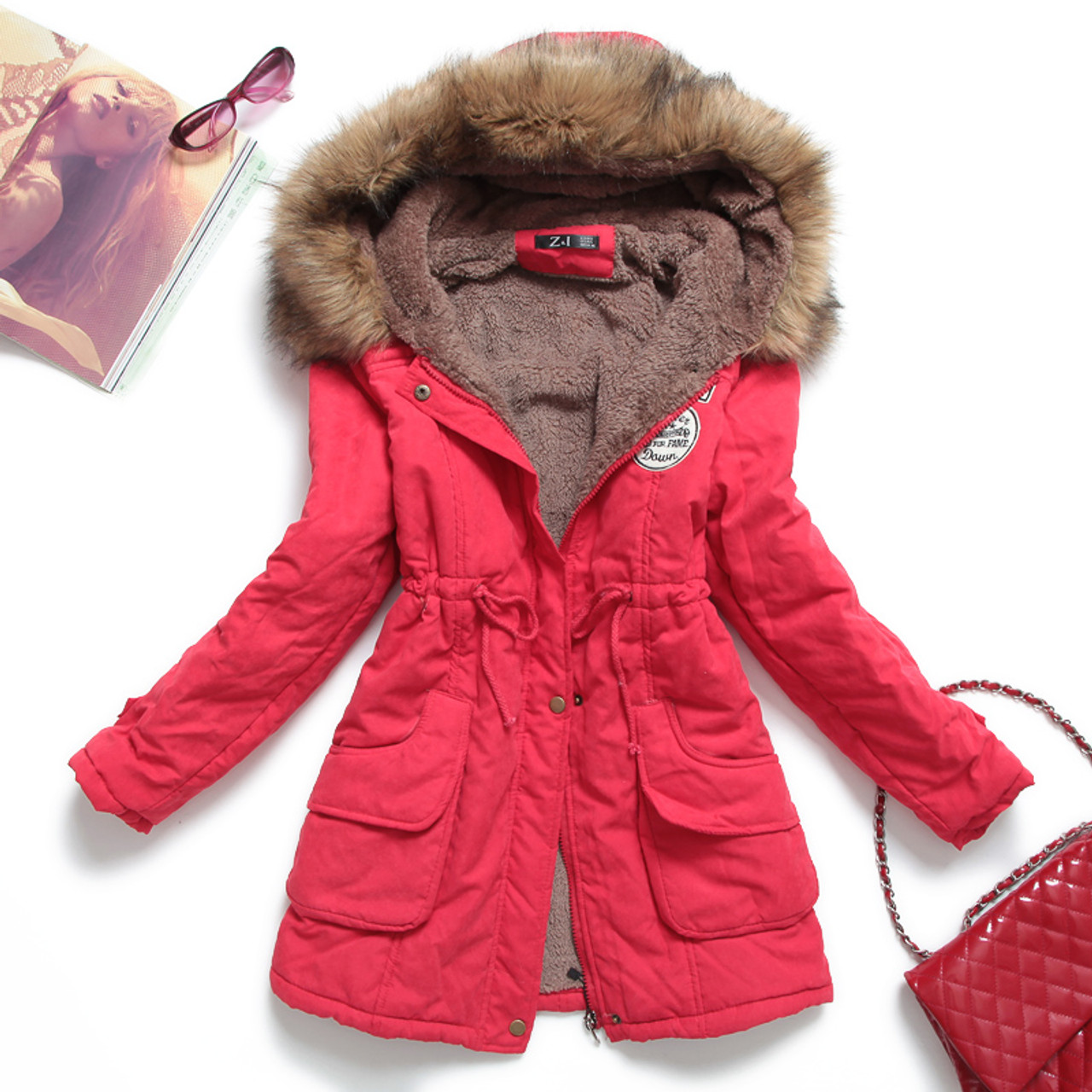 Detachable Big Fur Fashion Black Parkas Womens Winter Jacket Plus Size 7xl Winter  Coat Female Winter Hooded Warm Long O Color Wine red size M46-50kg