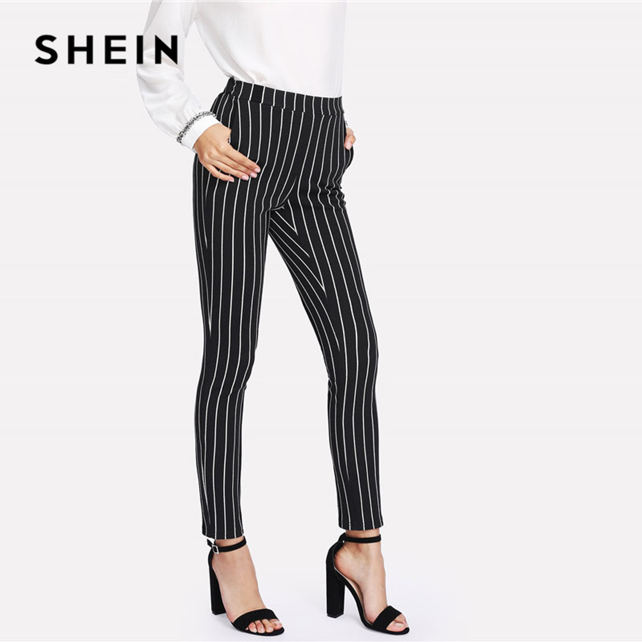 SHEIN SXY Spring/Summer Overlapping Waist Seam Black Trousers Wide Leg Pants  | SHEIN USA