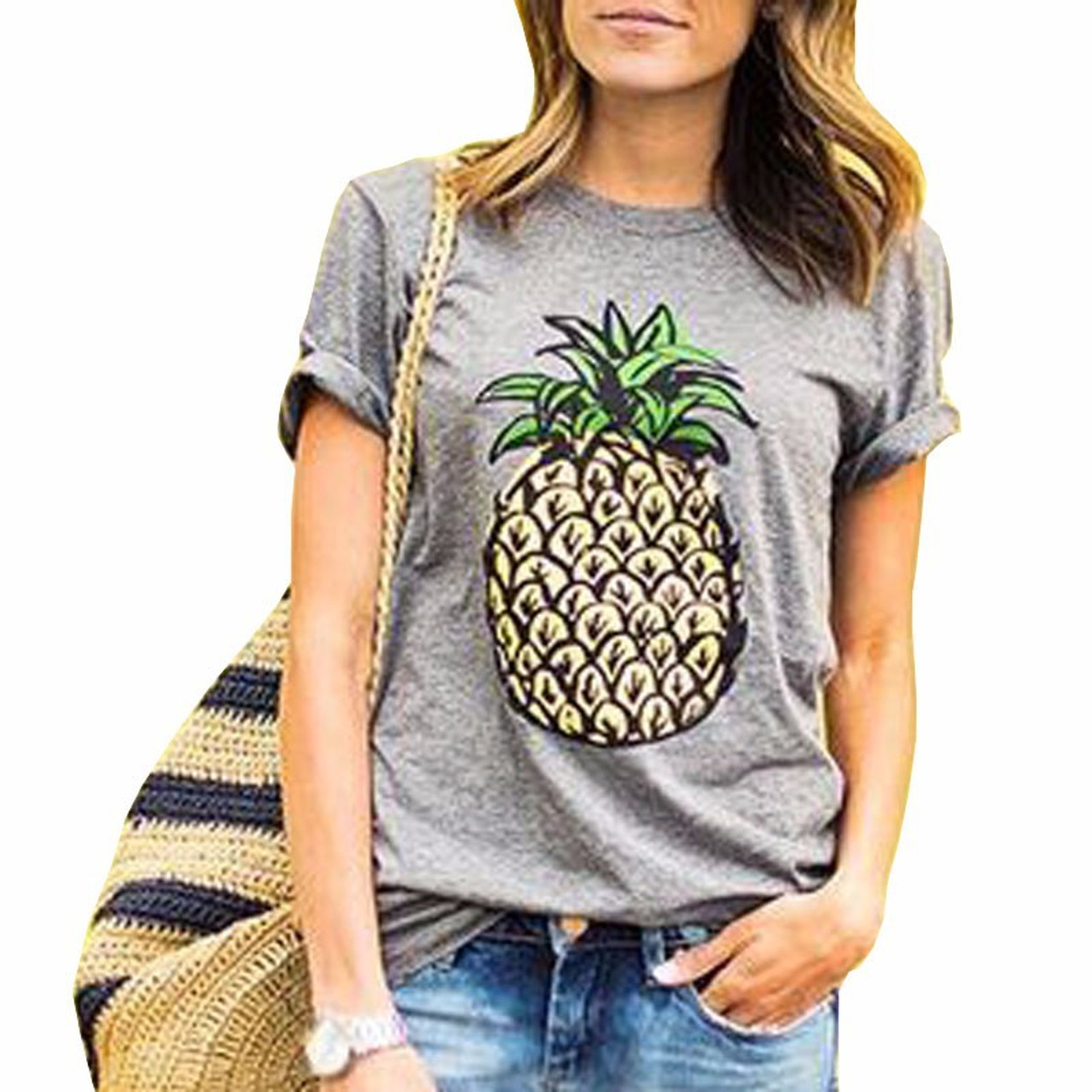 ammunition Ritual ulovlig ZSIIBO BANVTX31 Women Fruit Print Pineapple Summer T-shirt O-neck Casual  Short Sleeve Tee Tops Female Tshirt Woman Clothes - OnshopDeals.Com