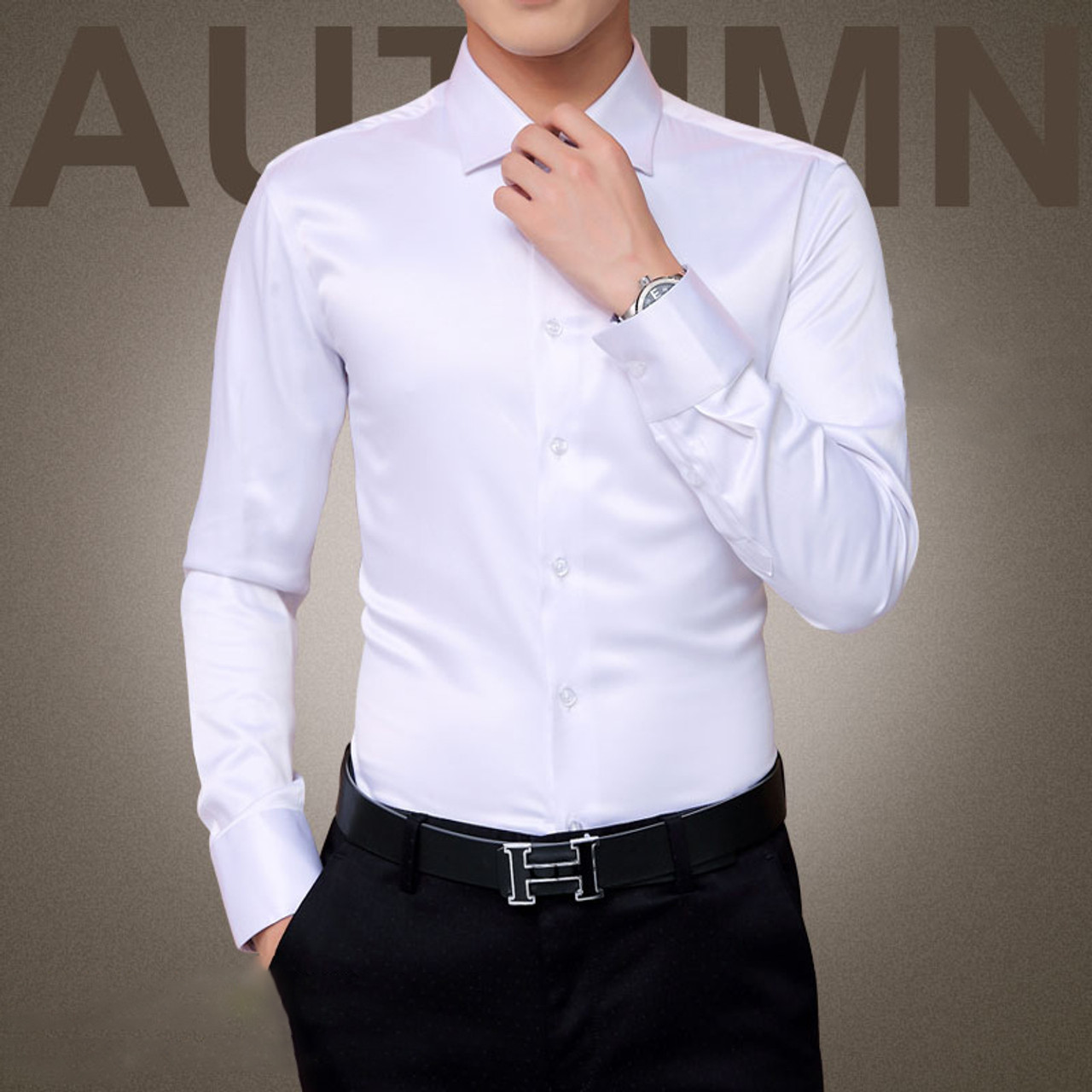 Белая рубашка мужская с длинным рукавом