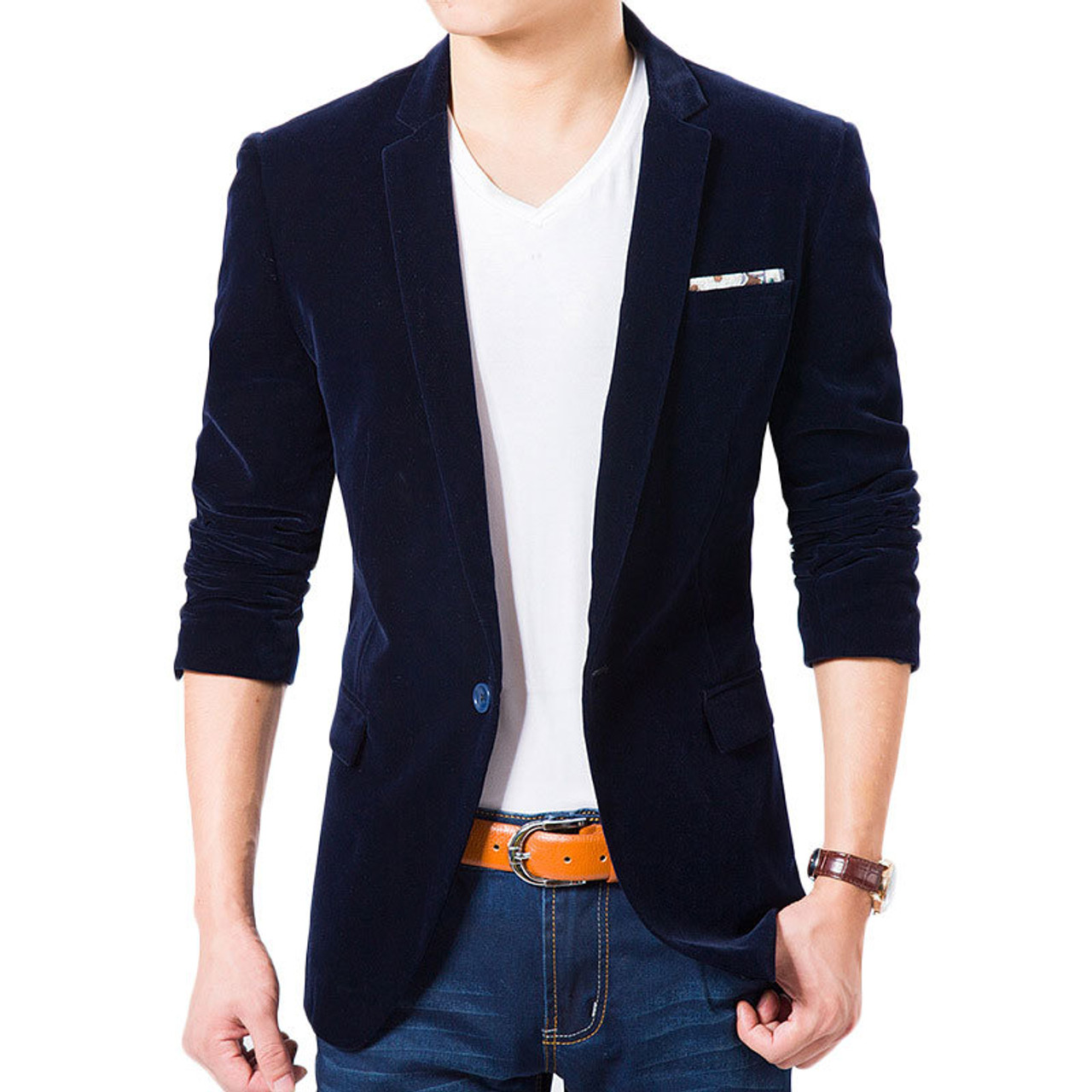 High Quality Royal Blue Velvet Blazer Men 2017 New Autumn Korean ...