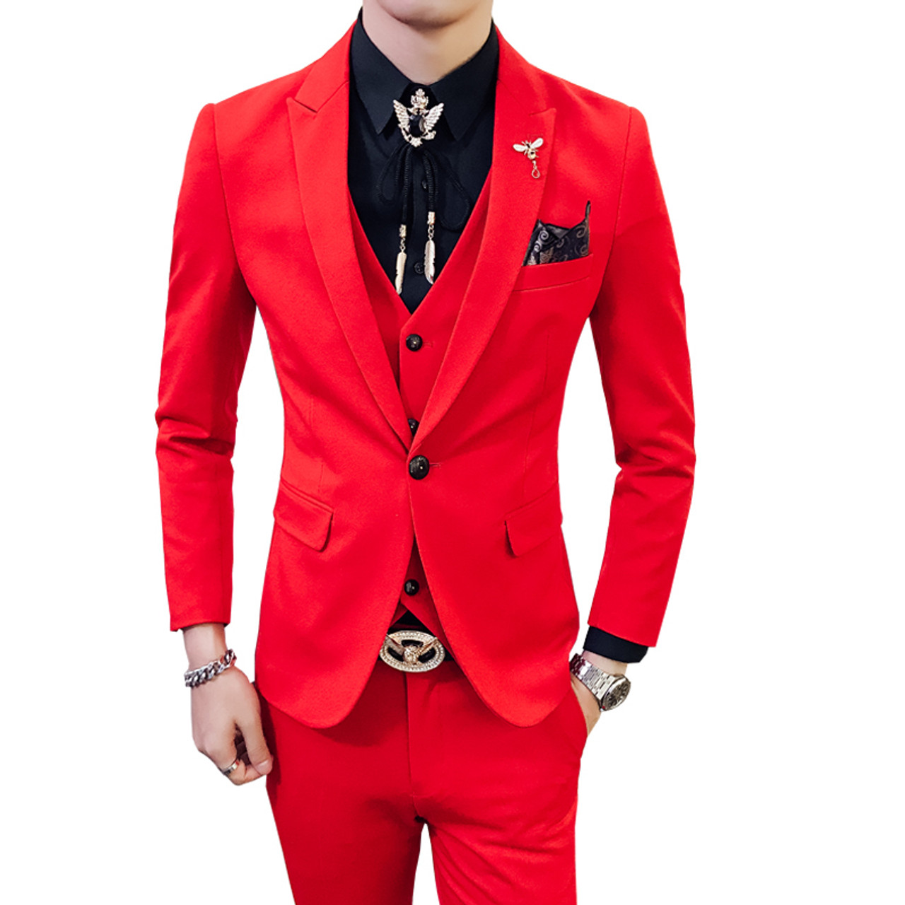 Red Prom Suit 2018 New Evening Man Dress Wedding Suit Male Black