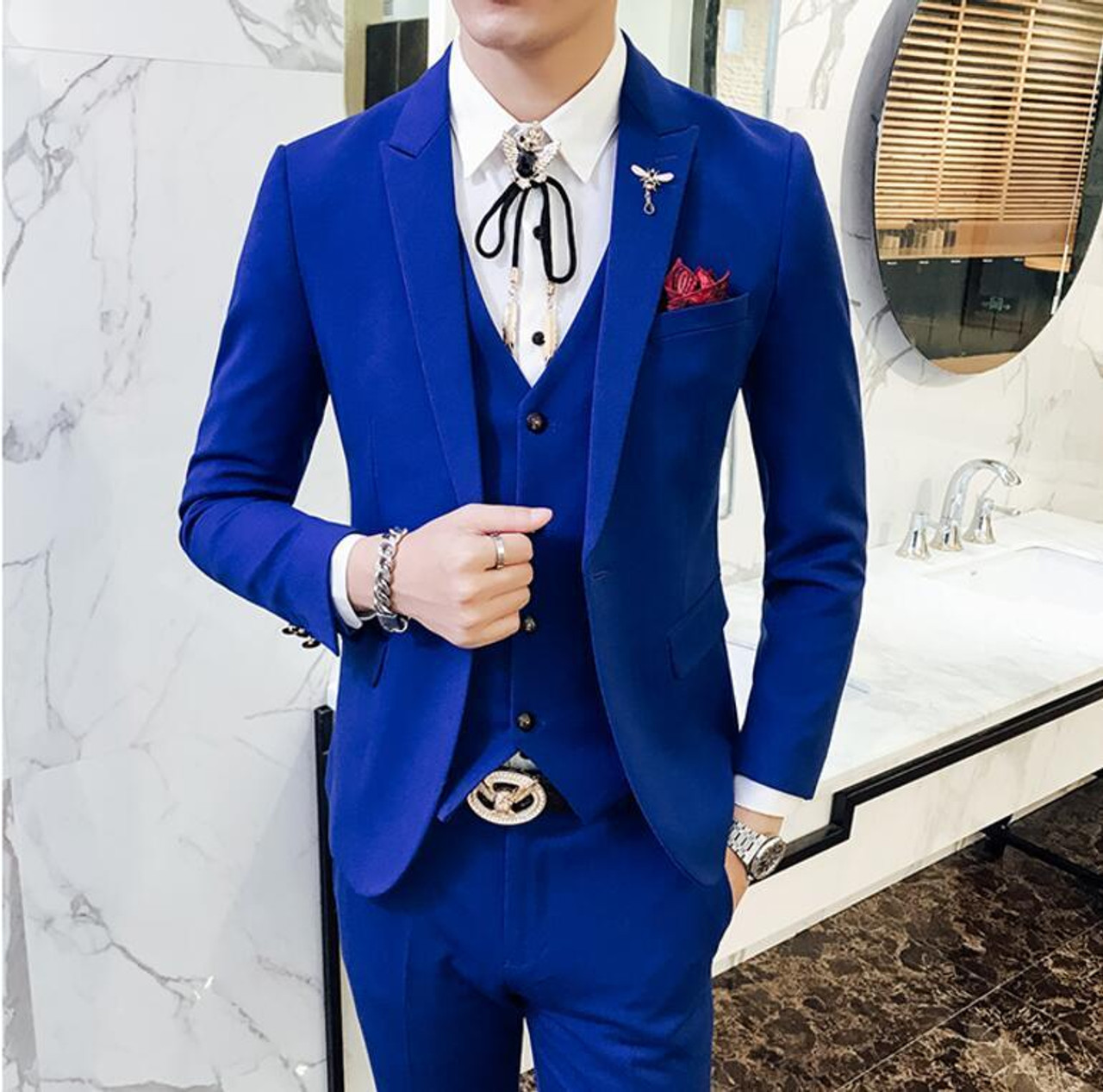 Red Prom Suit 2018 New Evening Man Dress Wedding Suit Male Black