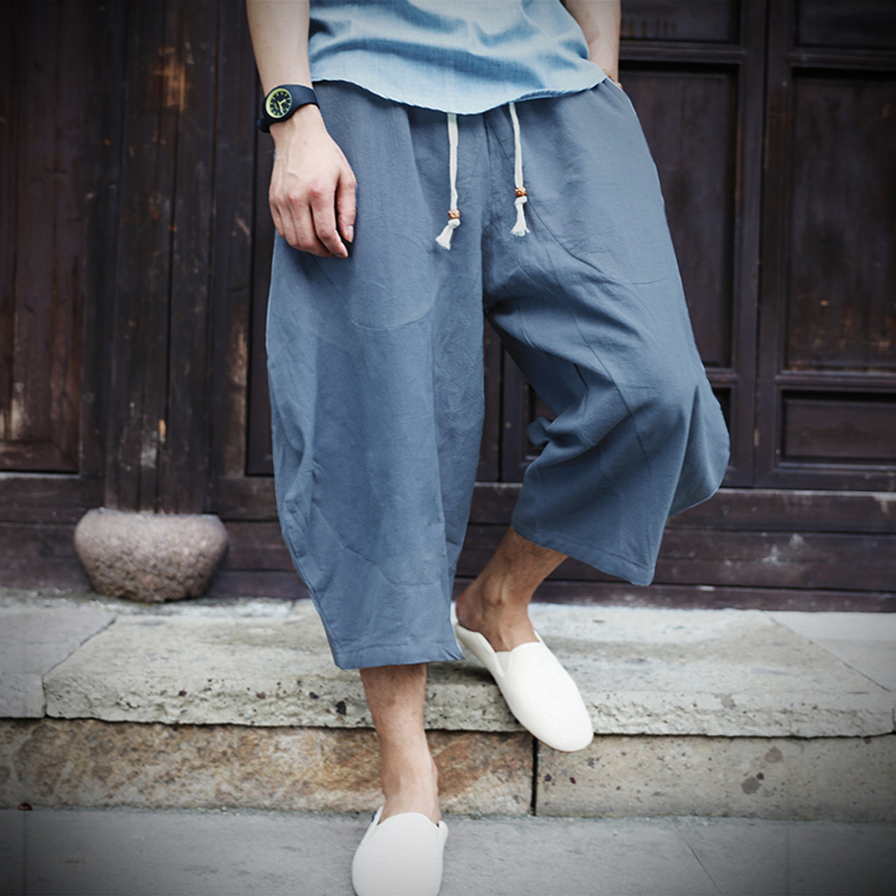 Idopy Men`s Chinese Traditional Dragon Baggy Harem Pants Trousers