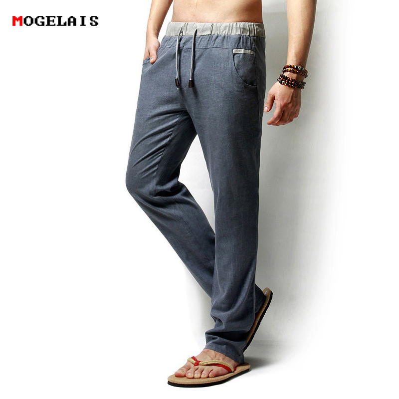 Men Pants Linen Drawstring Flax Pants 