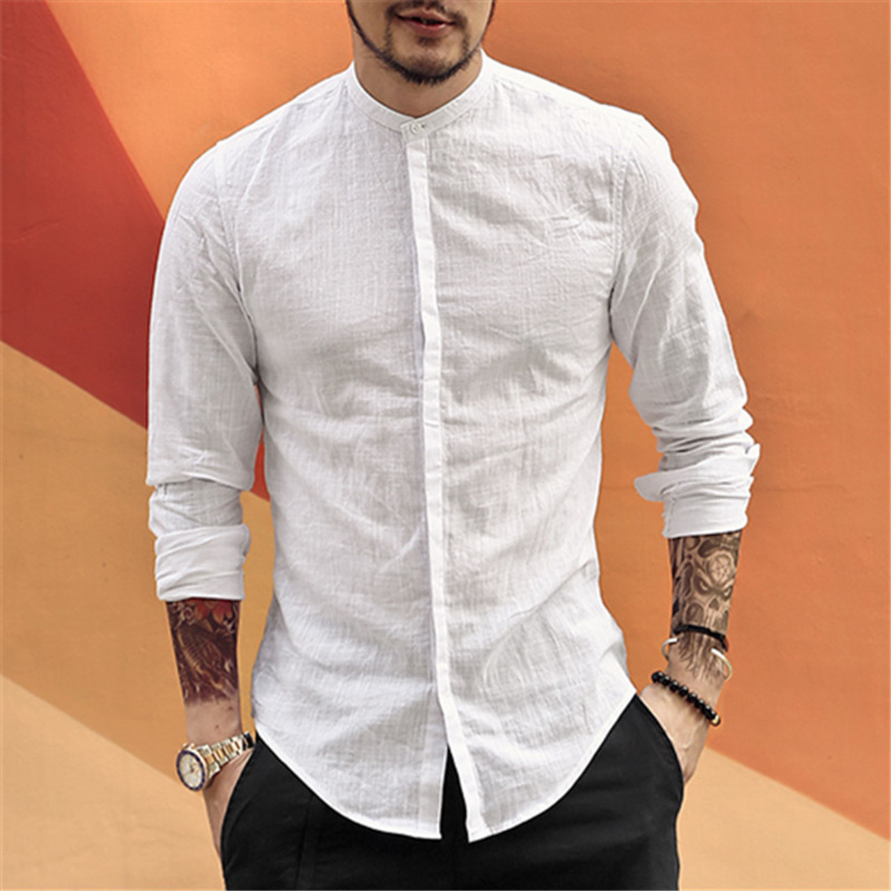 Mandarin white shirt clearance