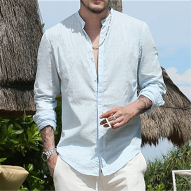 Casual Mandarin Collar Shirts Men 