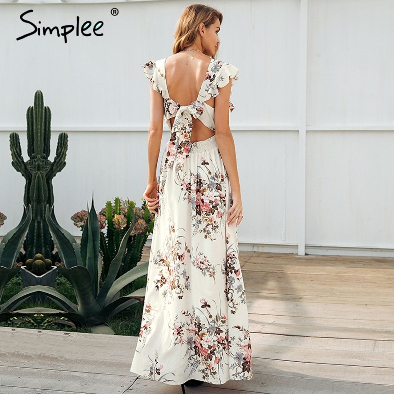 backless bow maxi dress