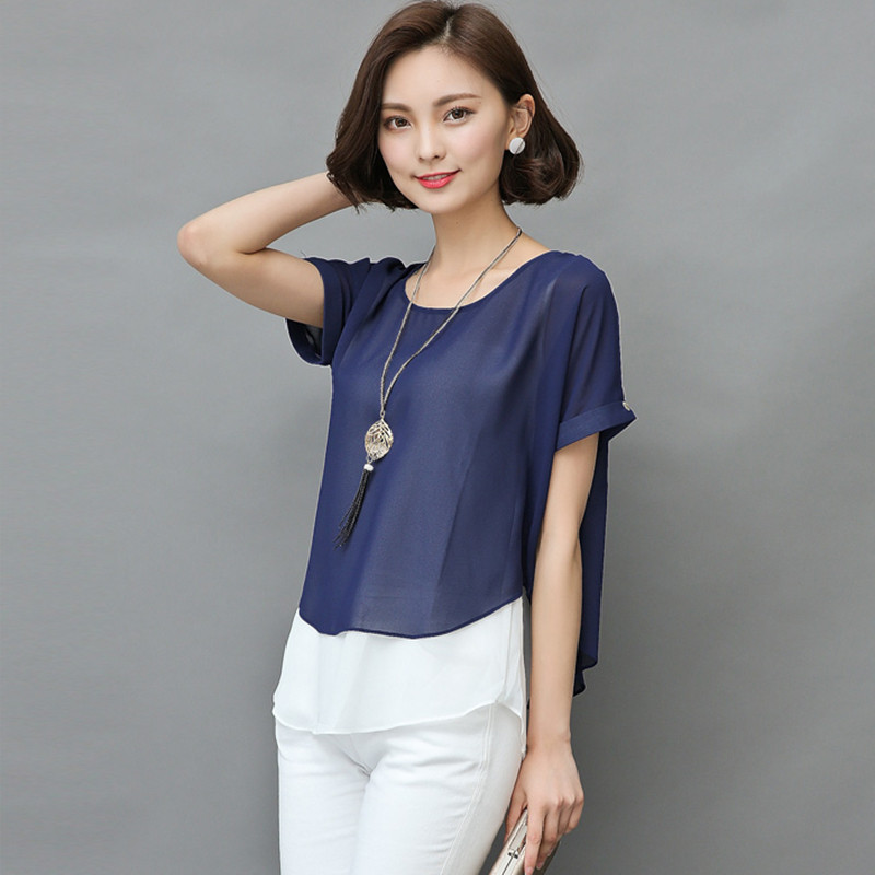 Short Sleeve Chiffon Shirt Ladies Fake 