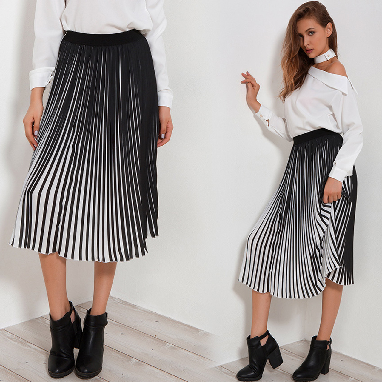 black and white long skirts