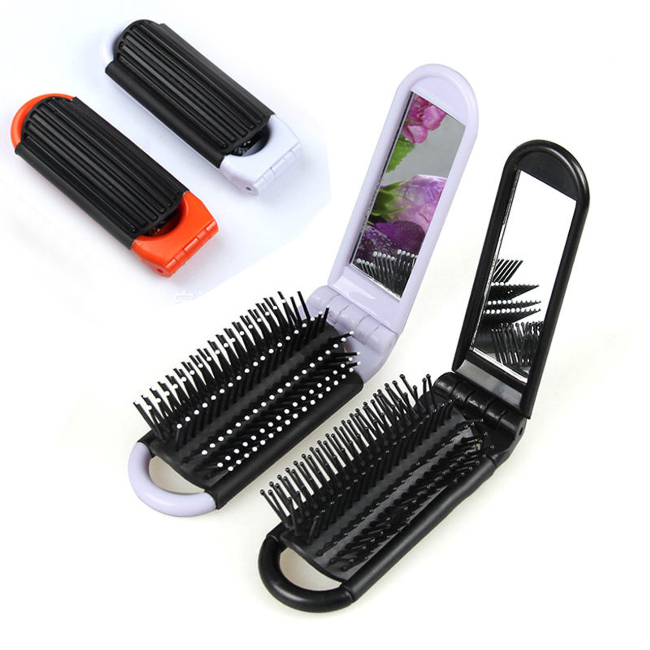 Ancable Folding Hair Brush with Mirror Compact Pocket Size for Travel Car  Gym Bag Purse-Black – BigaMart