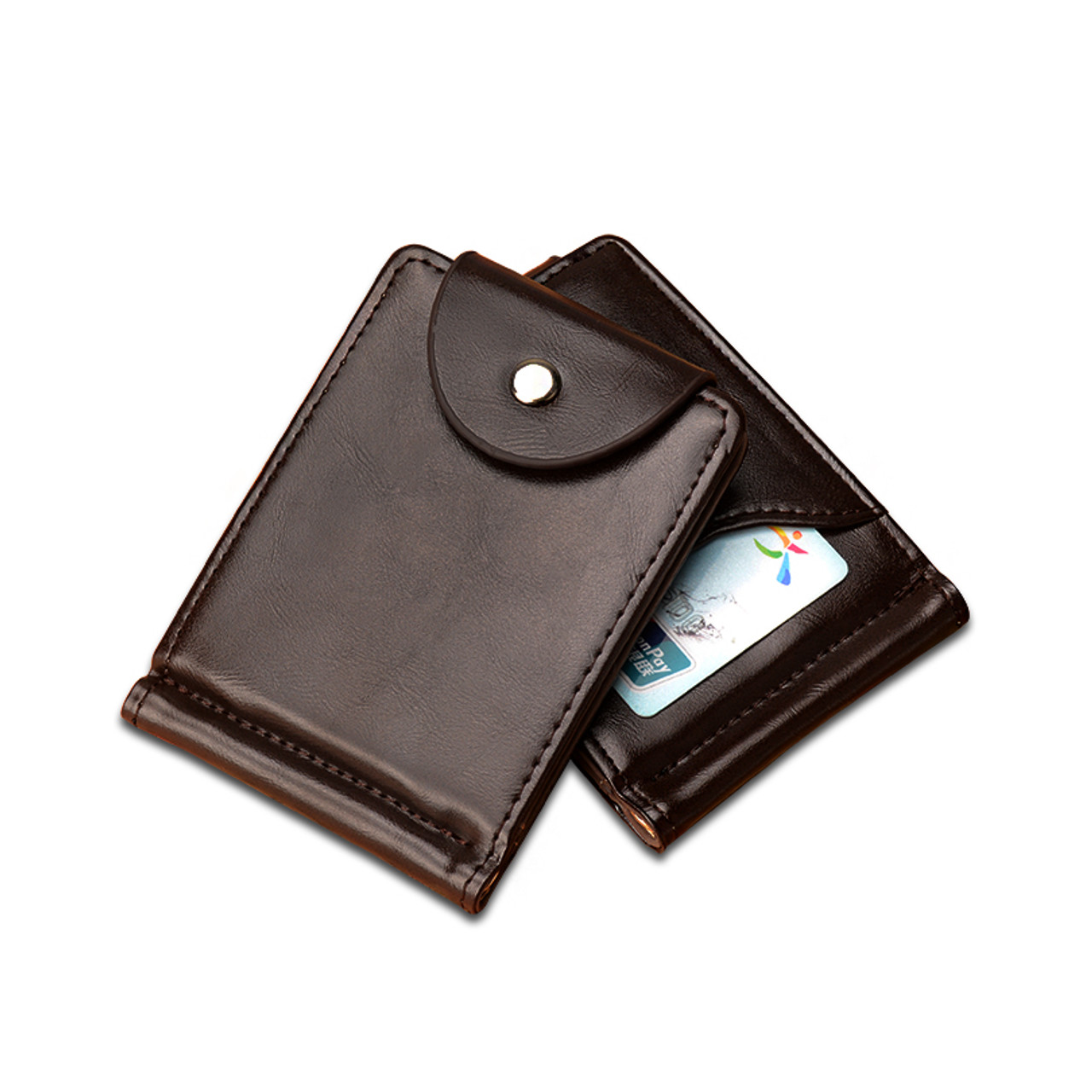 Coheart Top Quality Wallet M!   en Money Clip Mini Wallets Male Vintage Style Brown Grey Hasp Purse Lea!   ther Card Holers With Clamp - 