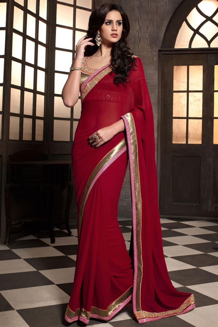 red color party wear saree