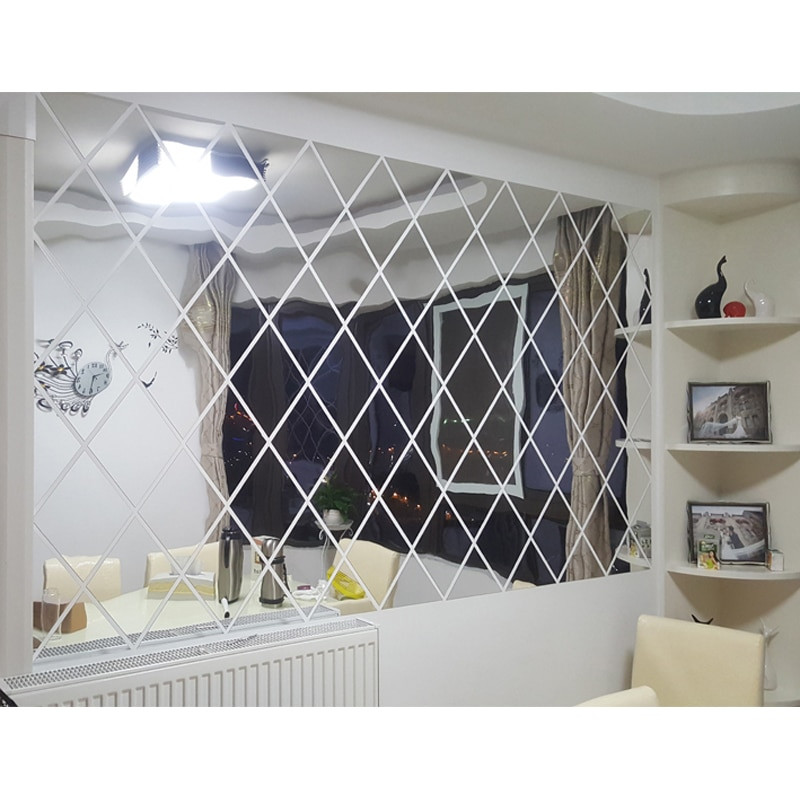 Diamonds Triangles Wall Art Acrylic Mirror Wall Sticker House Decoration 3D DIY Wall Decals Art