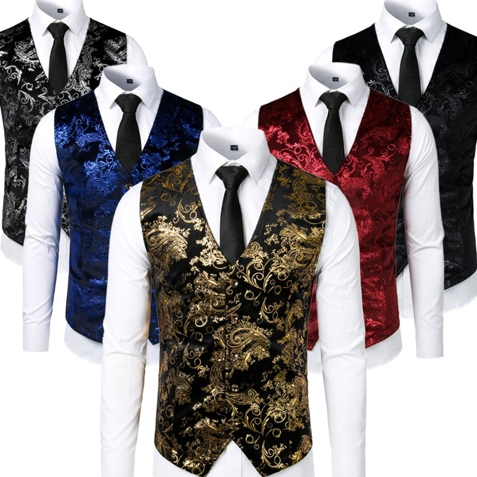 Gold Steampunk Vest Men Suit Gilet Homme Wedding Sleeveless Slim Fit ...