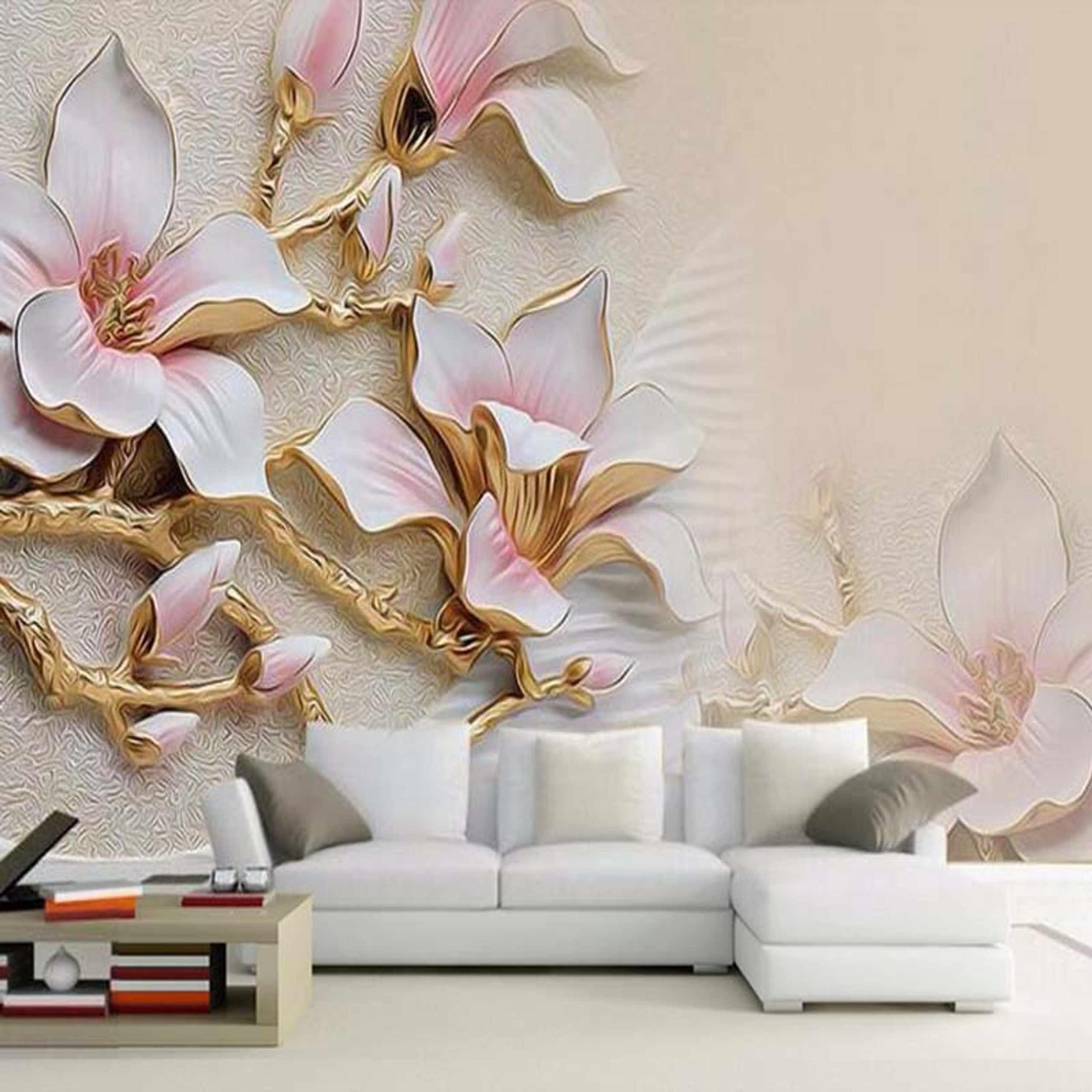 Custom 3D Mural Wallpaper Stereo Relief Magnolia Flower Wall Art