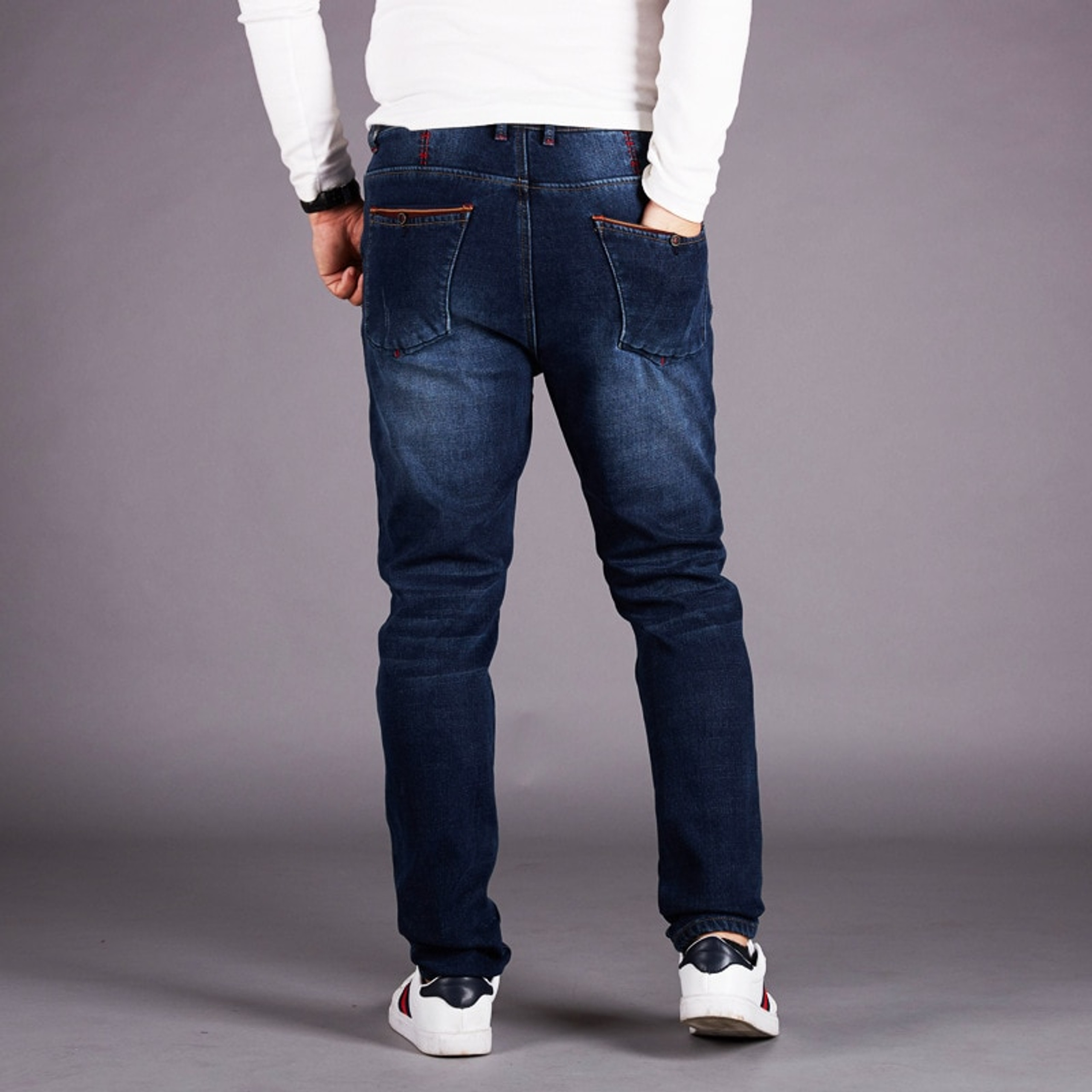 QMGOOD Men Winter Plus Velvet Thicken Jeans Warm Fleece Lined Straight ...
