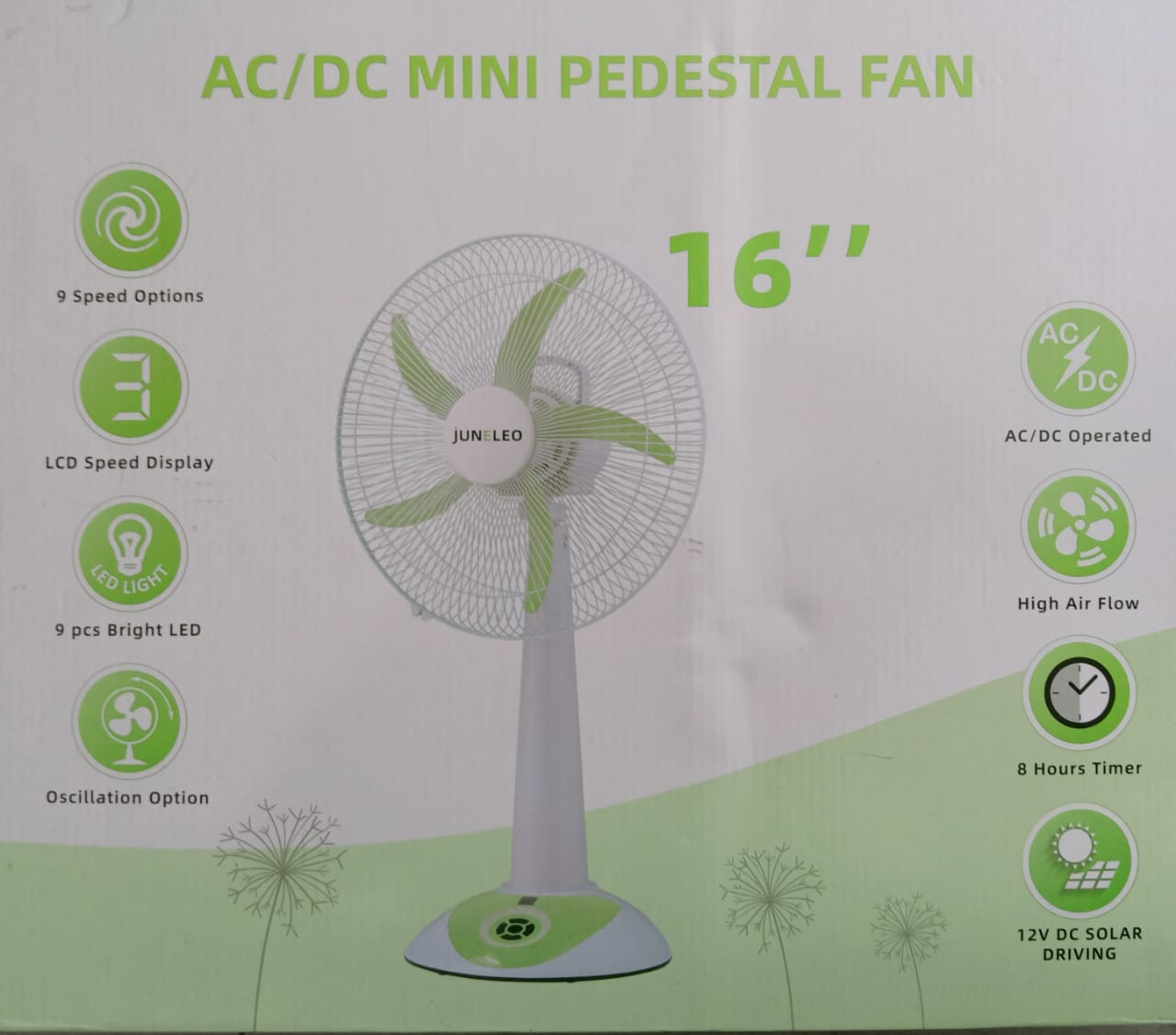 JUNELEO JL5936DC AC/DC MINI PEDESTAL FAN 16"
