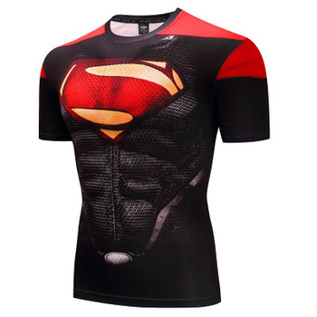 2018 New Men's T-Shirt Superman / Captain America / Compressed Shirt Print Short-Sleeved Fitness T-Shirt MMA Muscle Man Quick-Dr